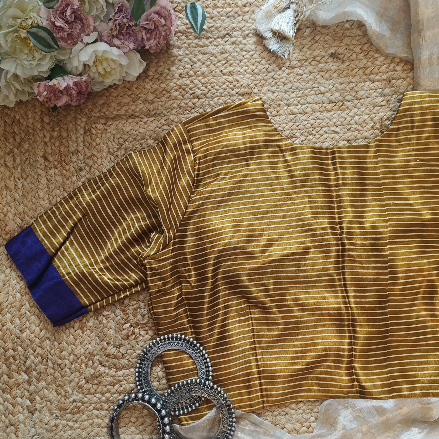 Mustard Gaji Silk Stripes Blouse