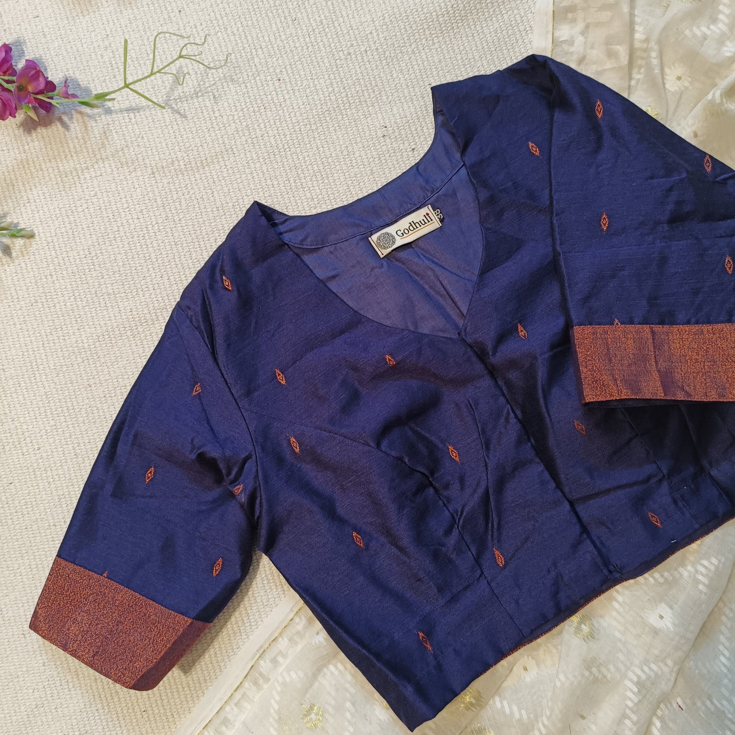 Navy Blue Chanderi Cotton Silk Blouse