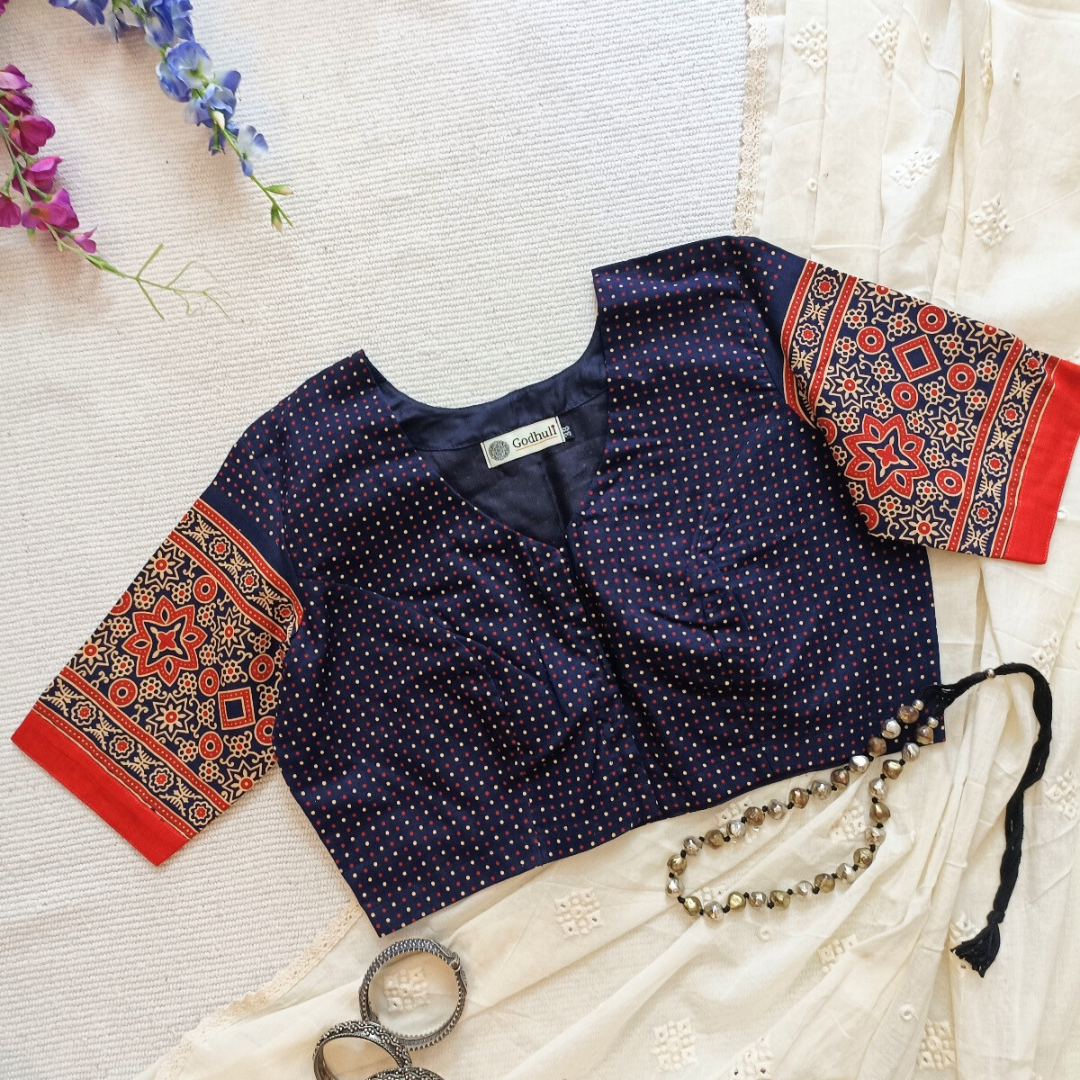 Navy blue Orange Dotted Gamathi Blouse