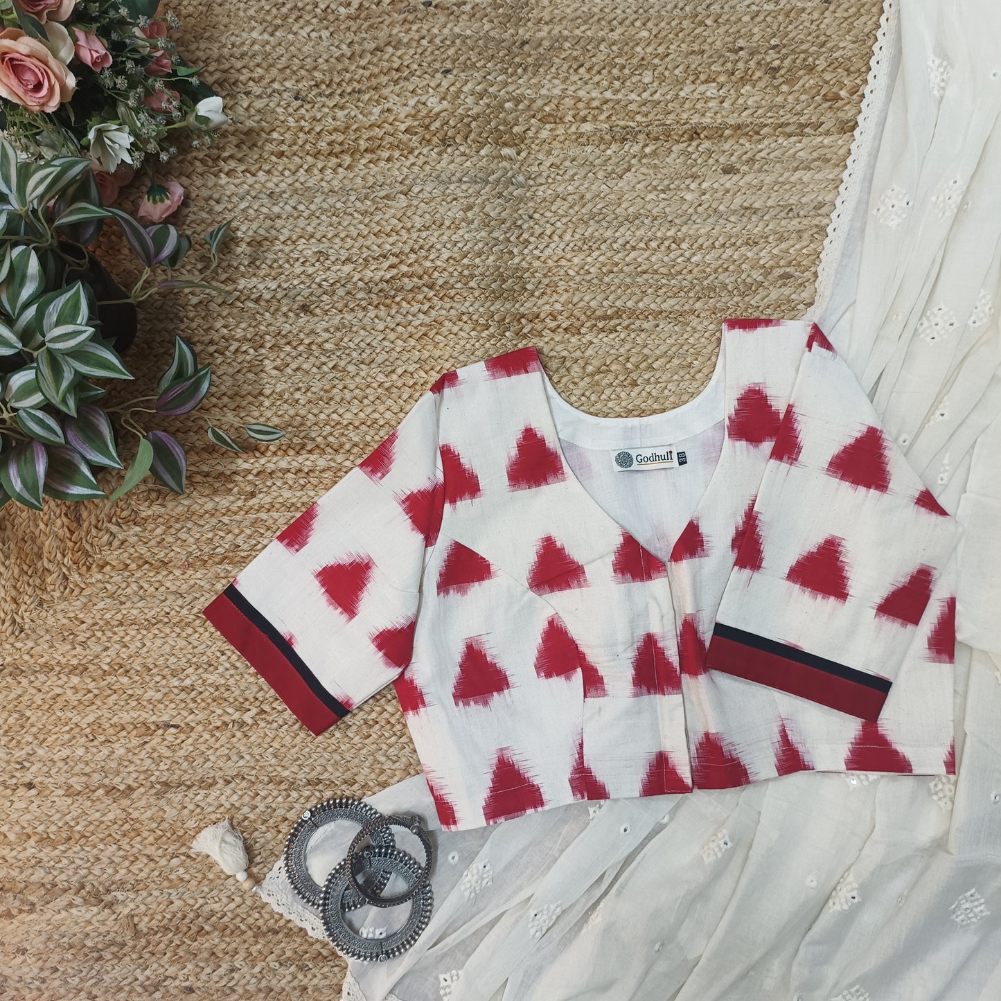 Off White-Red Ikat Blouse