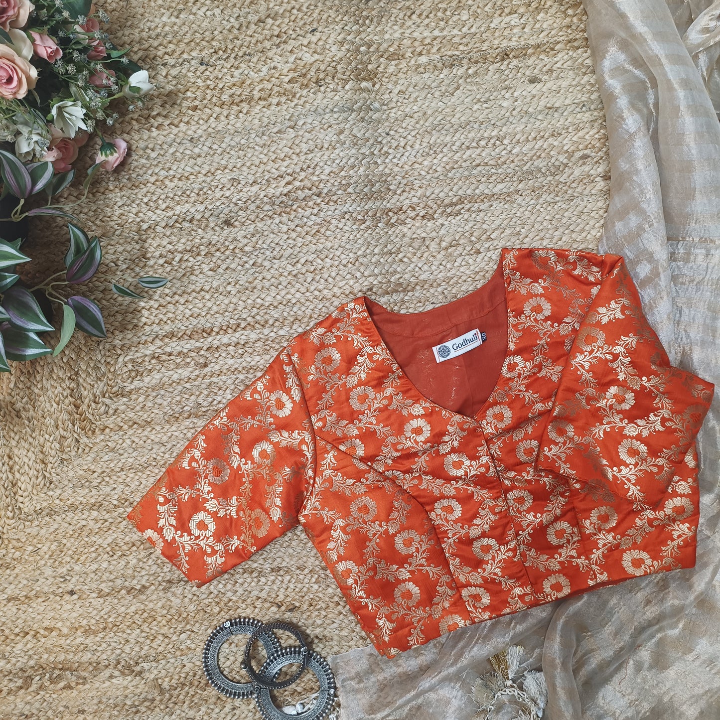 Orange Banarasi Brocade Blouse