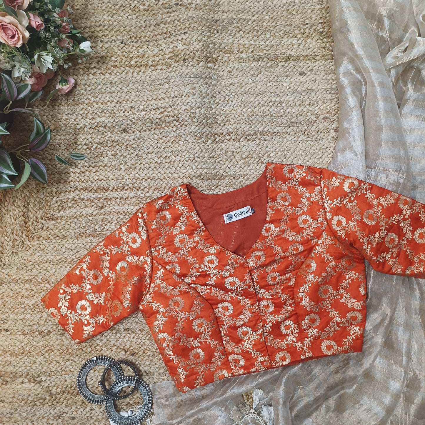 Orange Banarasi Brocade Blouse