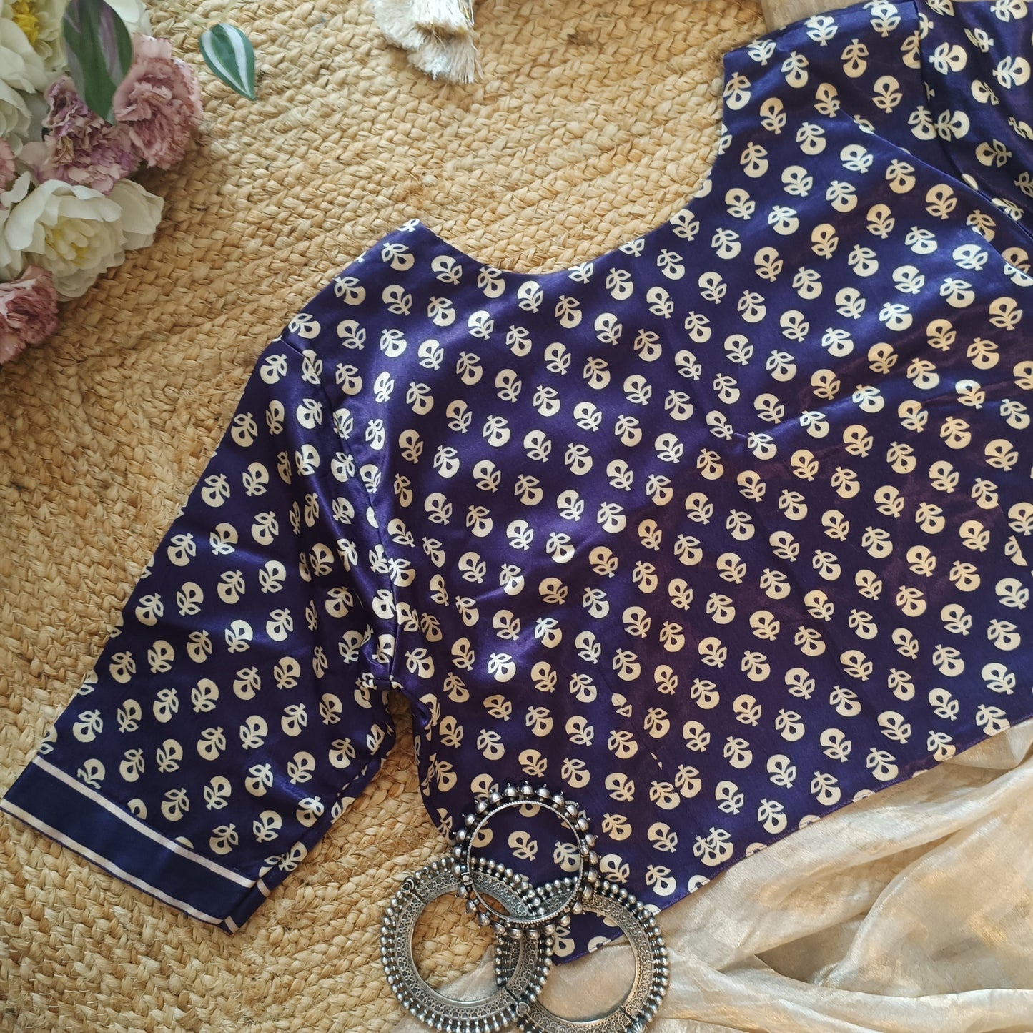 Purple Flower Motif Gaji Silk Blouse