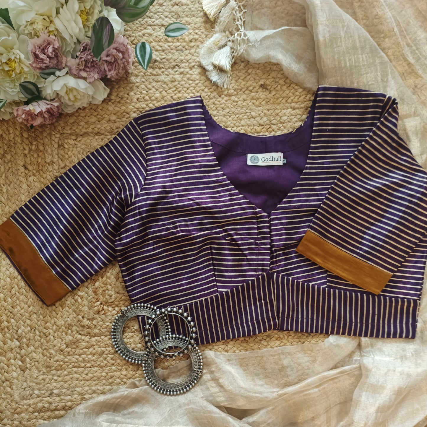 Purple Wine Gaji Silk Stripes Blouse