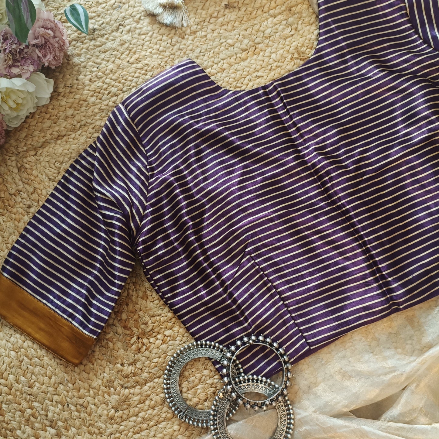 Purple Wine Gaji Silk Stripes Blouse