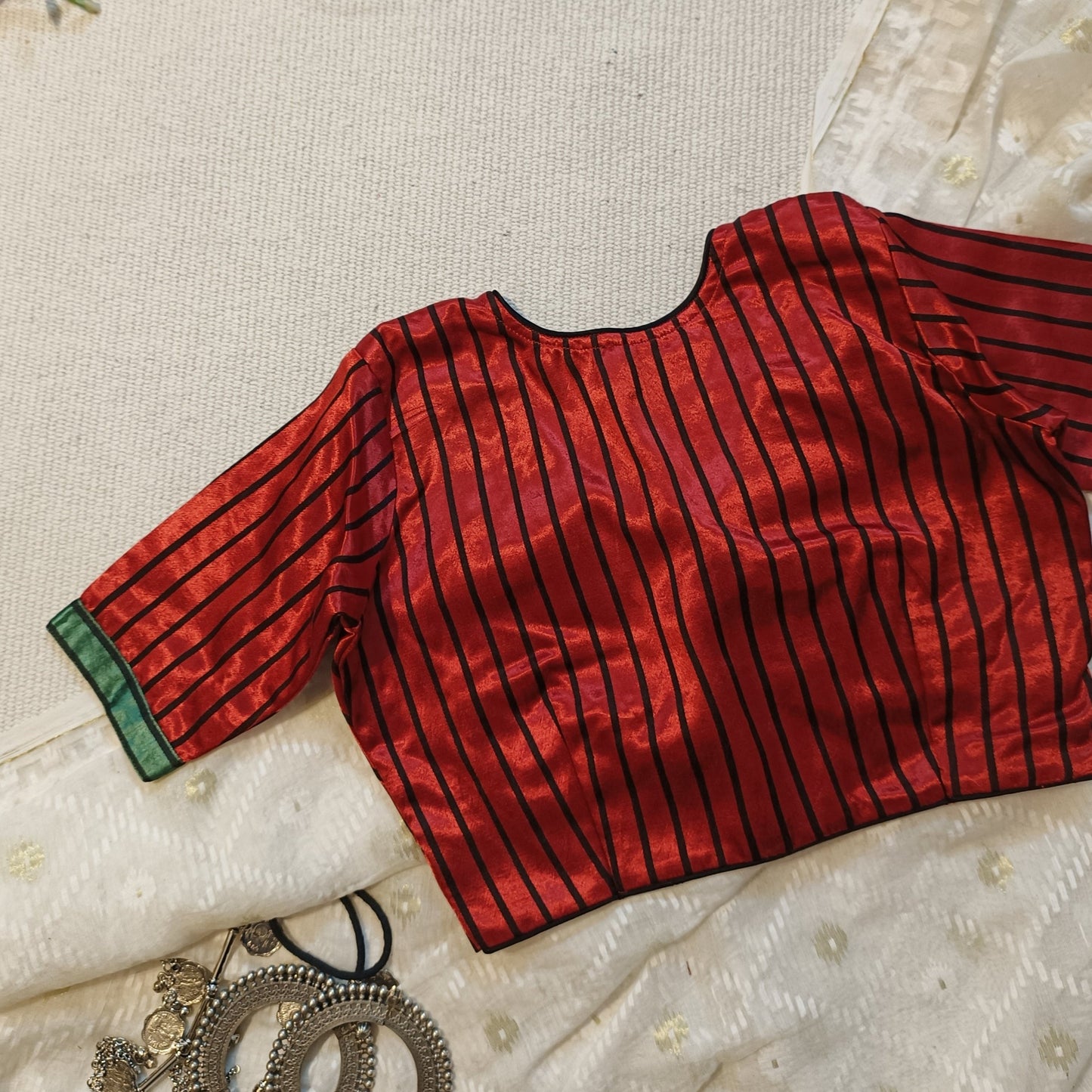 Red Green Gaji Silk Choli Pattern Blouse