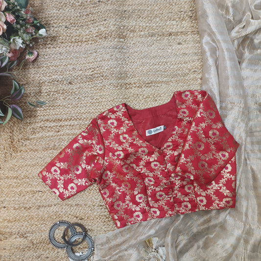 Red Jaal Banarasi Brocade Blouse