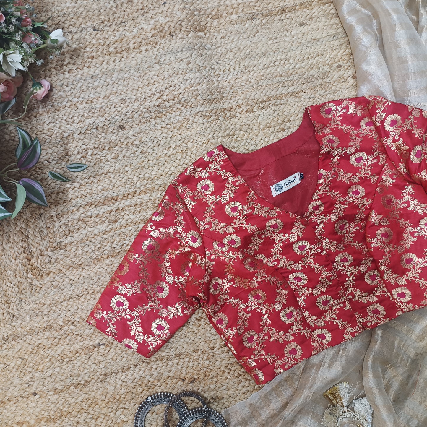 Red Jaal Banarasi Brocade Blouse