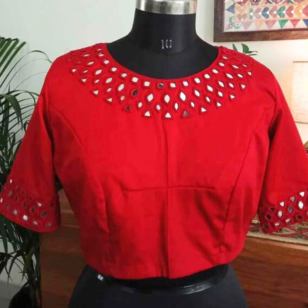 Red Mirrorwork Blouse