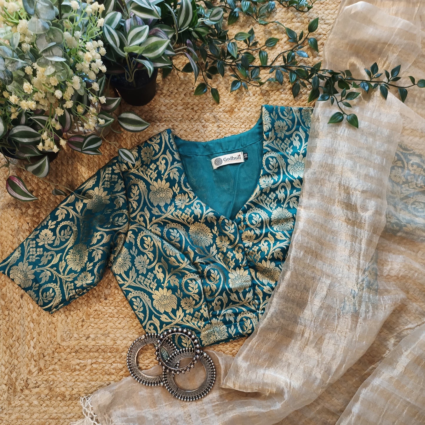 Sea Green Kimkhab Banarasi Brocade Blouse