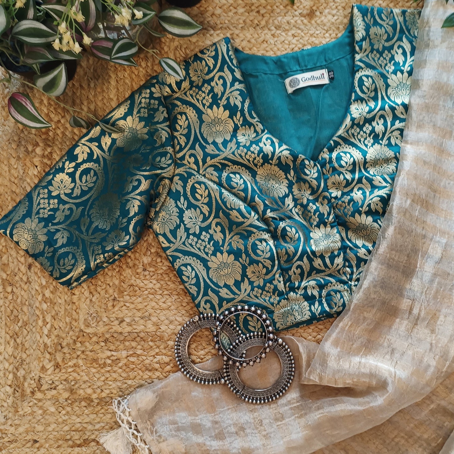 Sea Green Kimkhab Banarasi Brocade Blouse