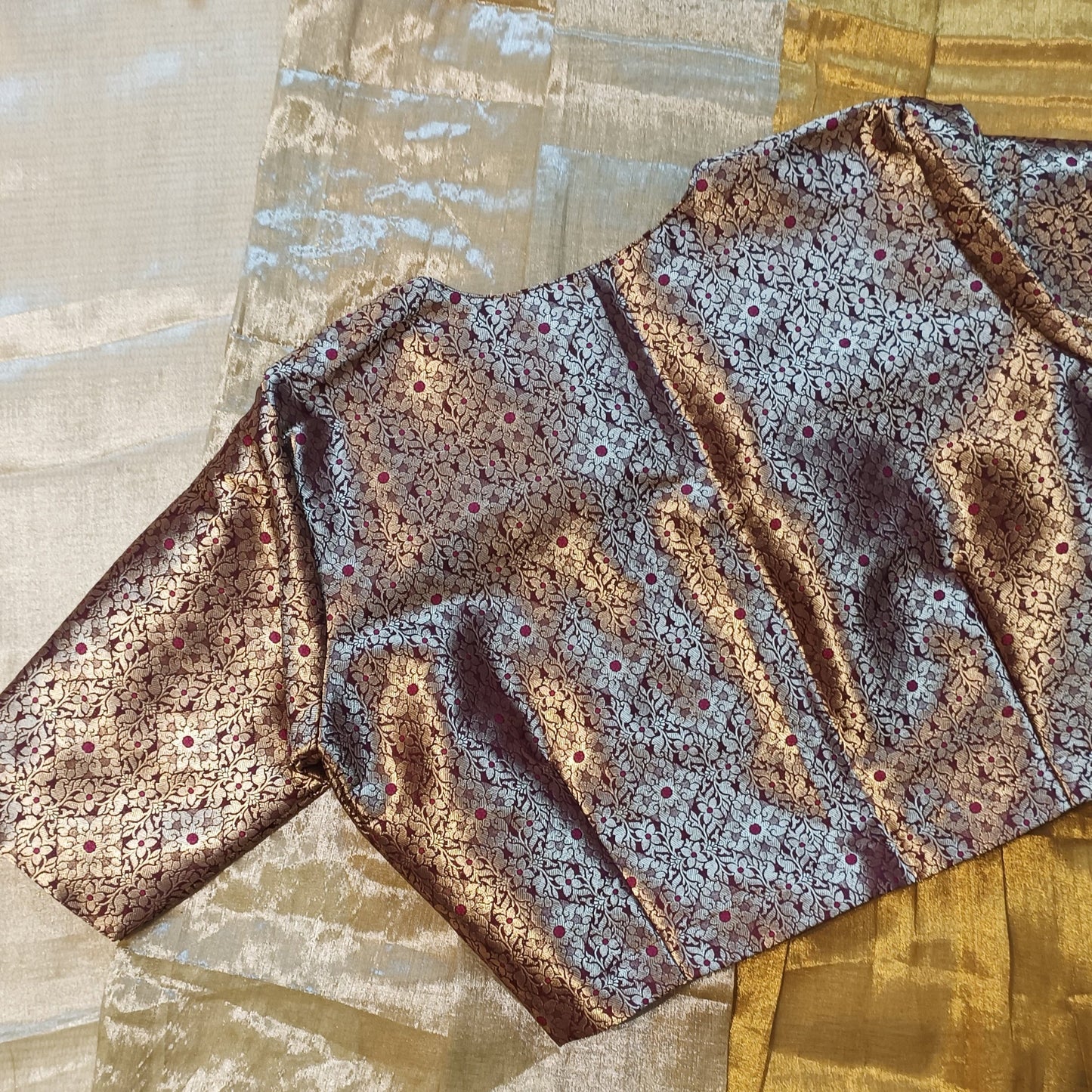 Wine Golden Banarasi Brocade Blouse