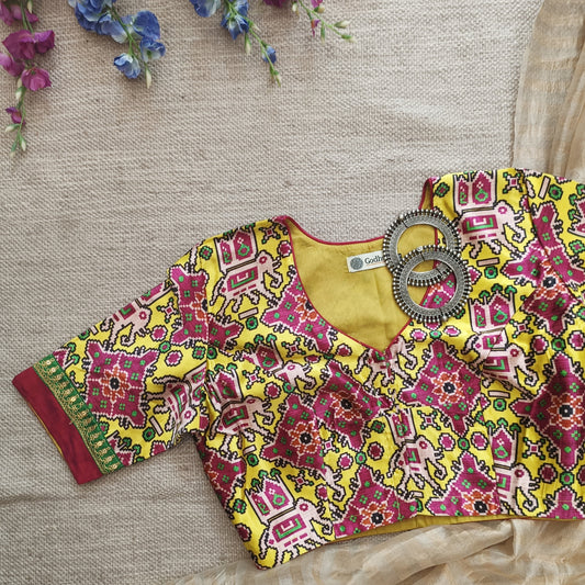 Yellow Gaji Silk Patola Blouse