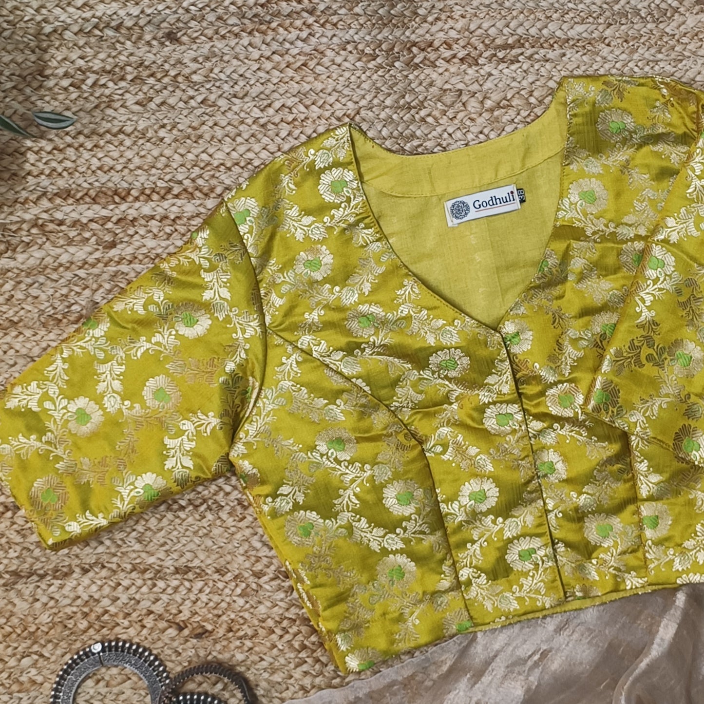 Yellow Parrot Green Banarasi Brocade Blouse