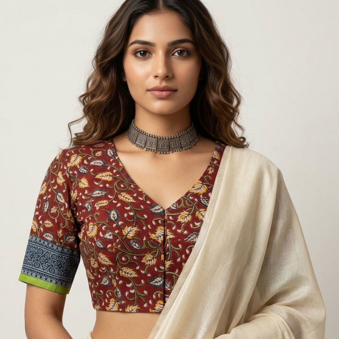トップス madder madder GO GO VINTAGE! BLOUSE Madder Color Kalamkari Readymade Blouse | Godhuli