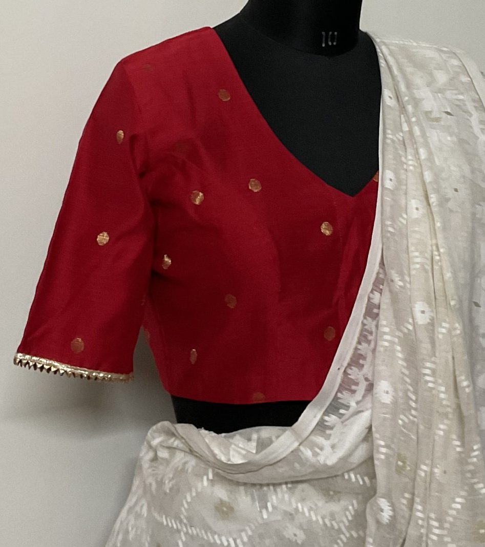 Red dupion silk golden booti blouse