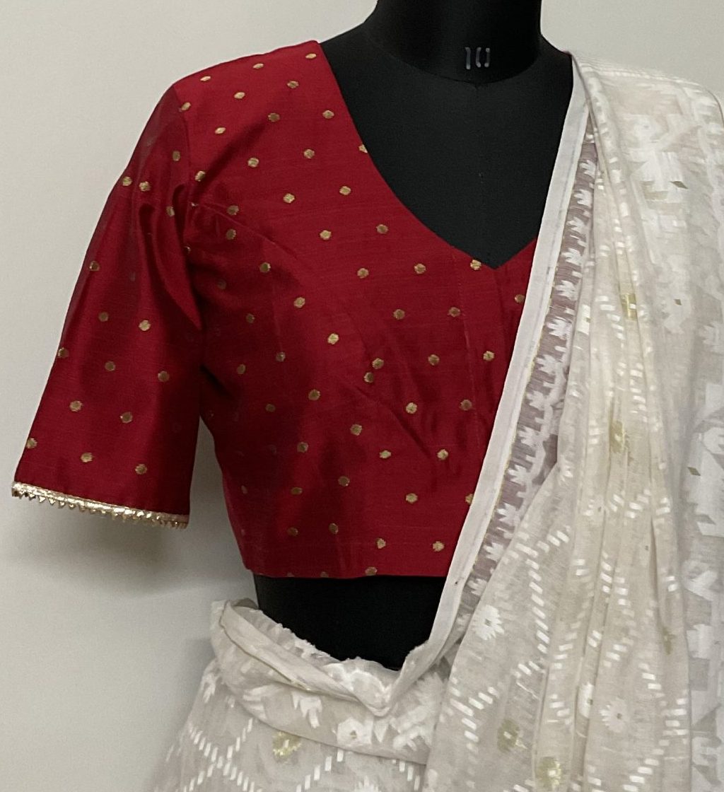 reddish maroon Color dupion silk golden booti blouse