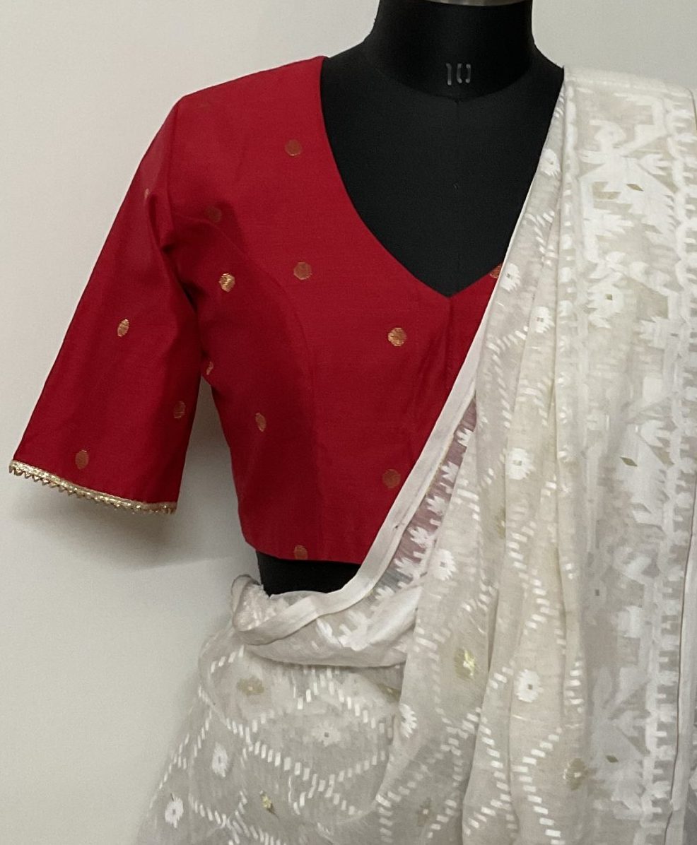 Red dupion silk golden booti blouse