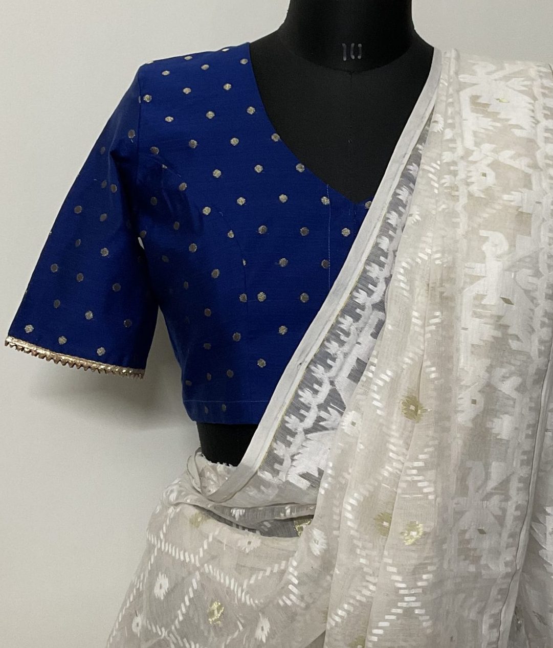 Royal blue spun dupion golden booti blouse