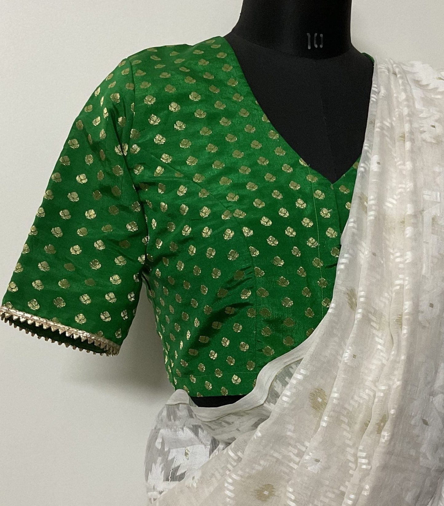 Green silk golden floral booti blouse