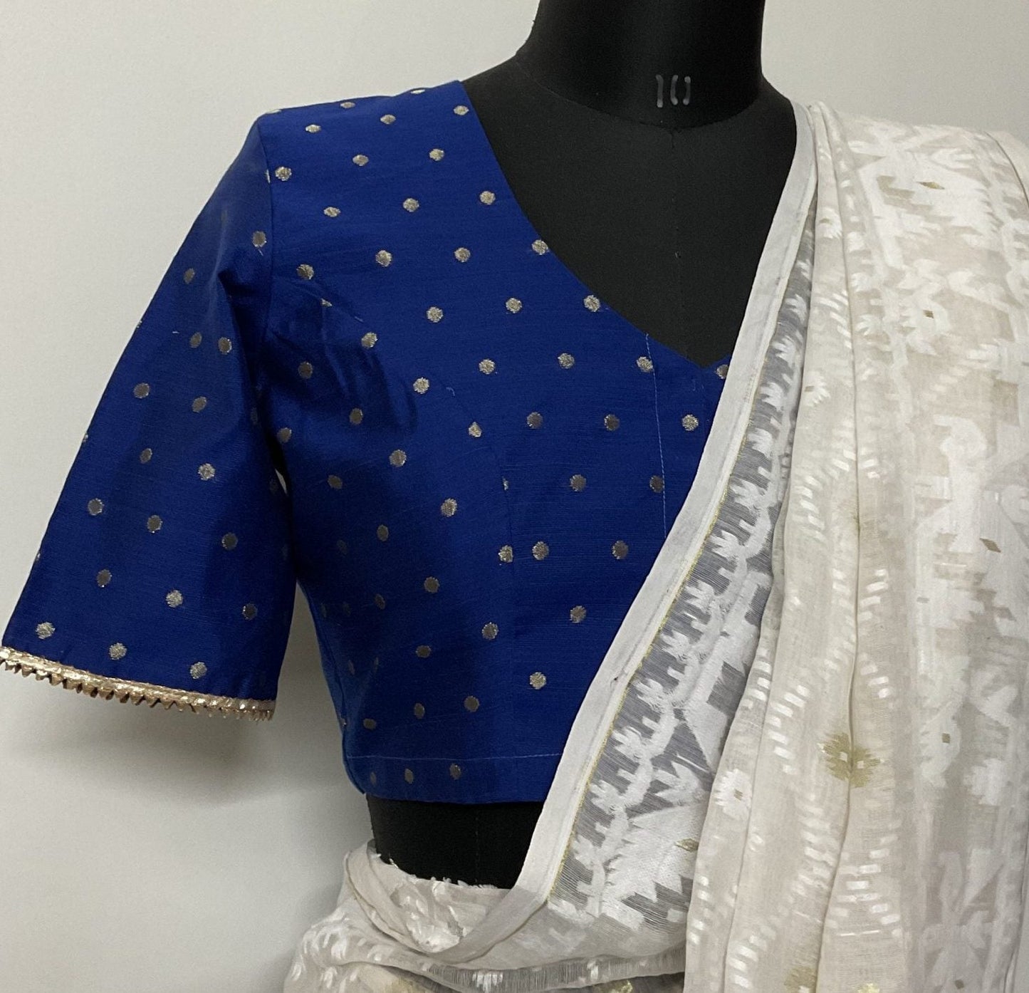 Royal blue spun dupion golden booti blouse