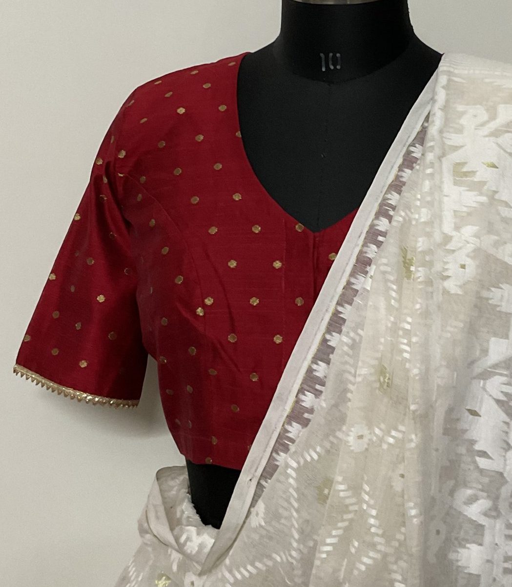 reddish maroon Color dupion silk golden booti blouse