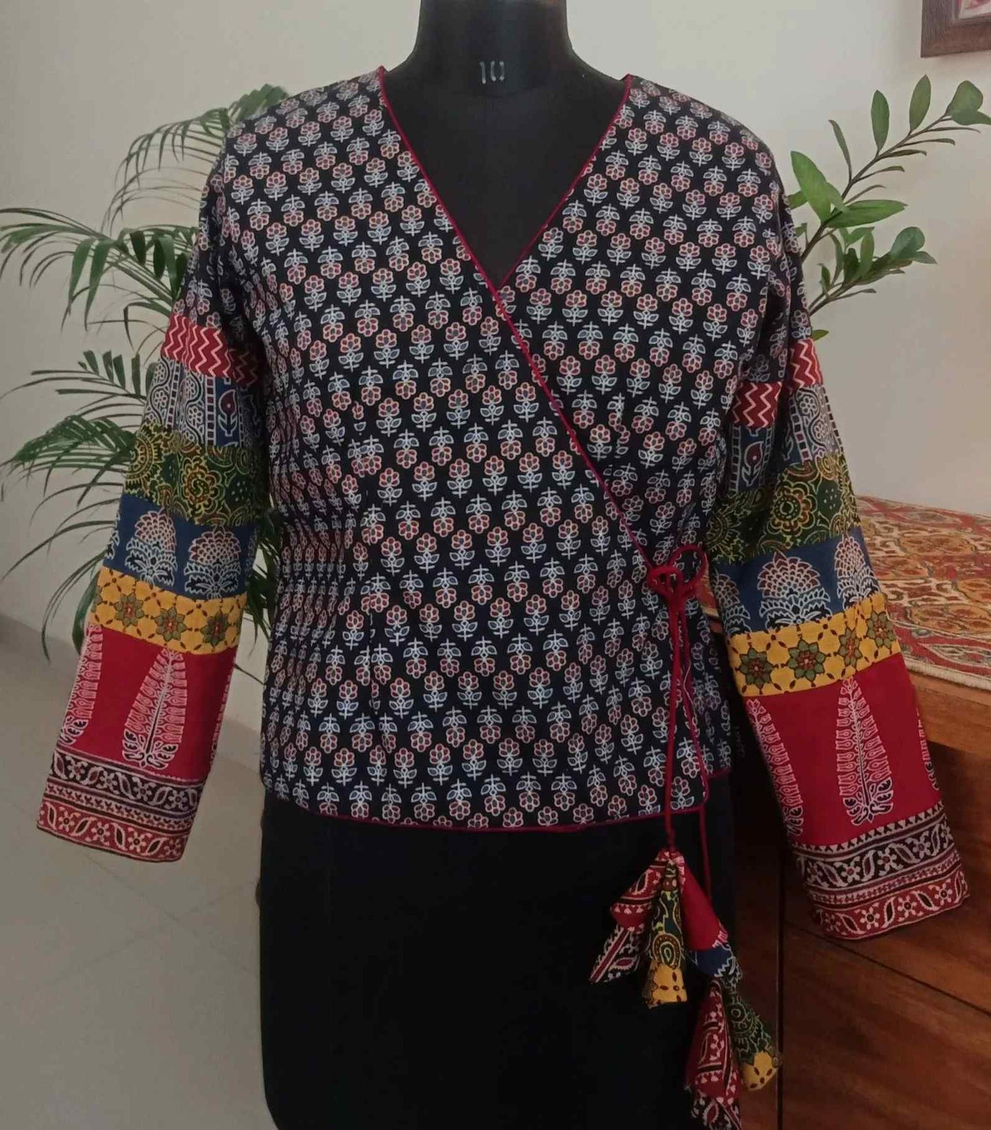 Ajrakh Angarkha Black Blouse