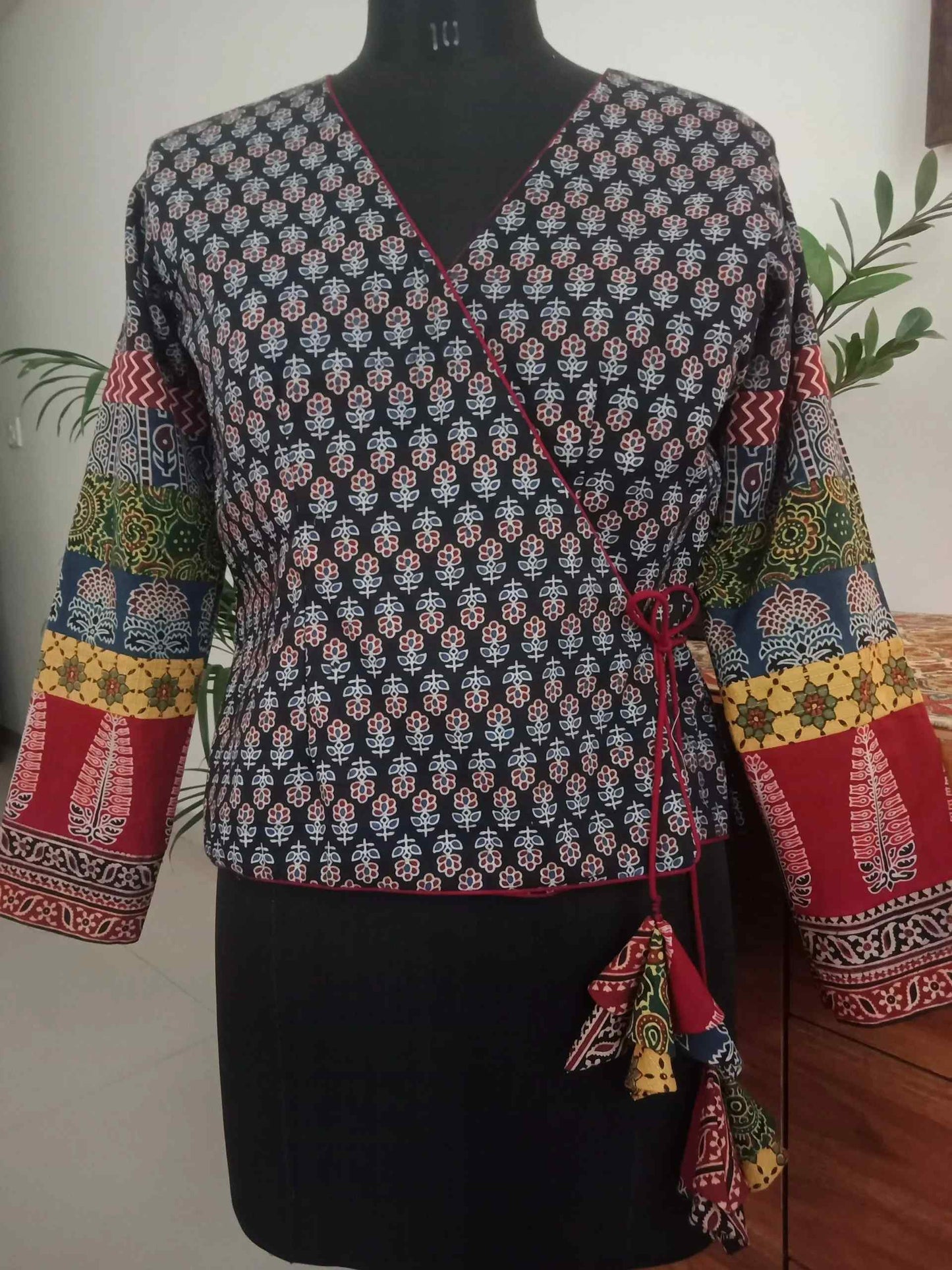 Ajrakh Angarkha Black Blouse