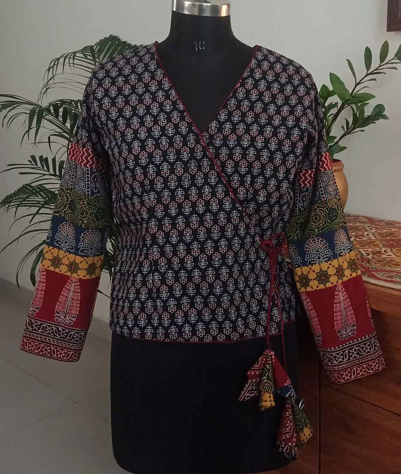 Ajrakh Angarkha Black Blouse