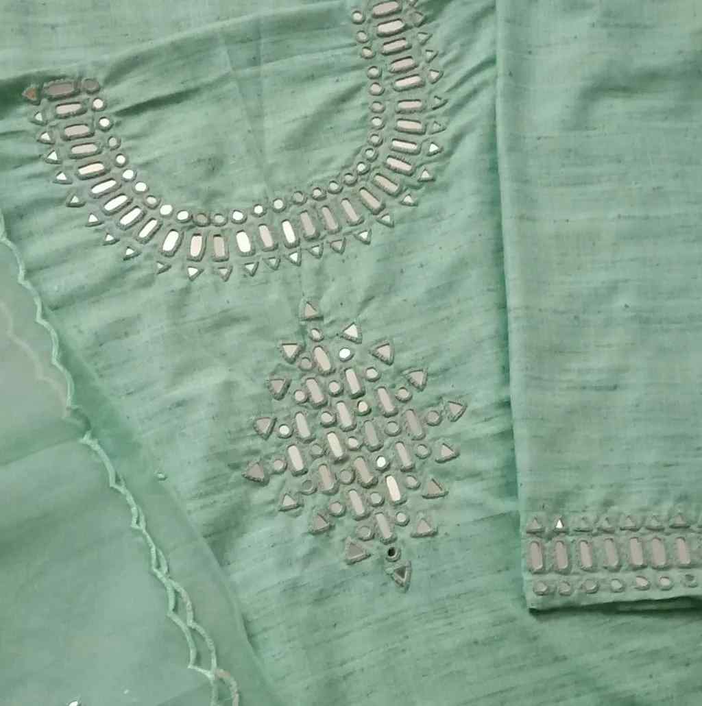 Aqua Green Mirror Work Suit Set Godhuli