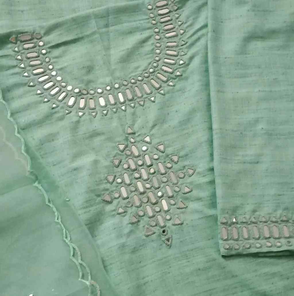 Buy Aqua Green Mirror Work Suit Set Godhuli - Main Image