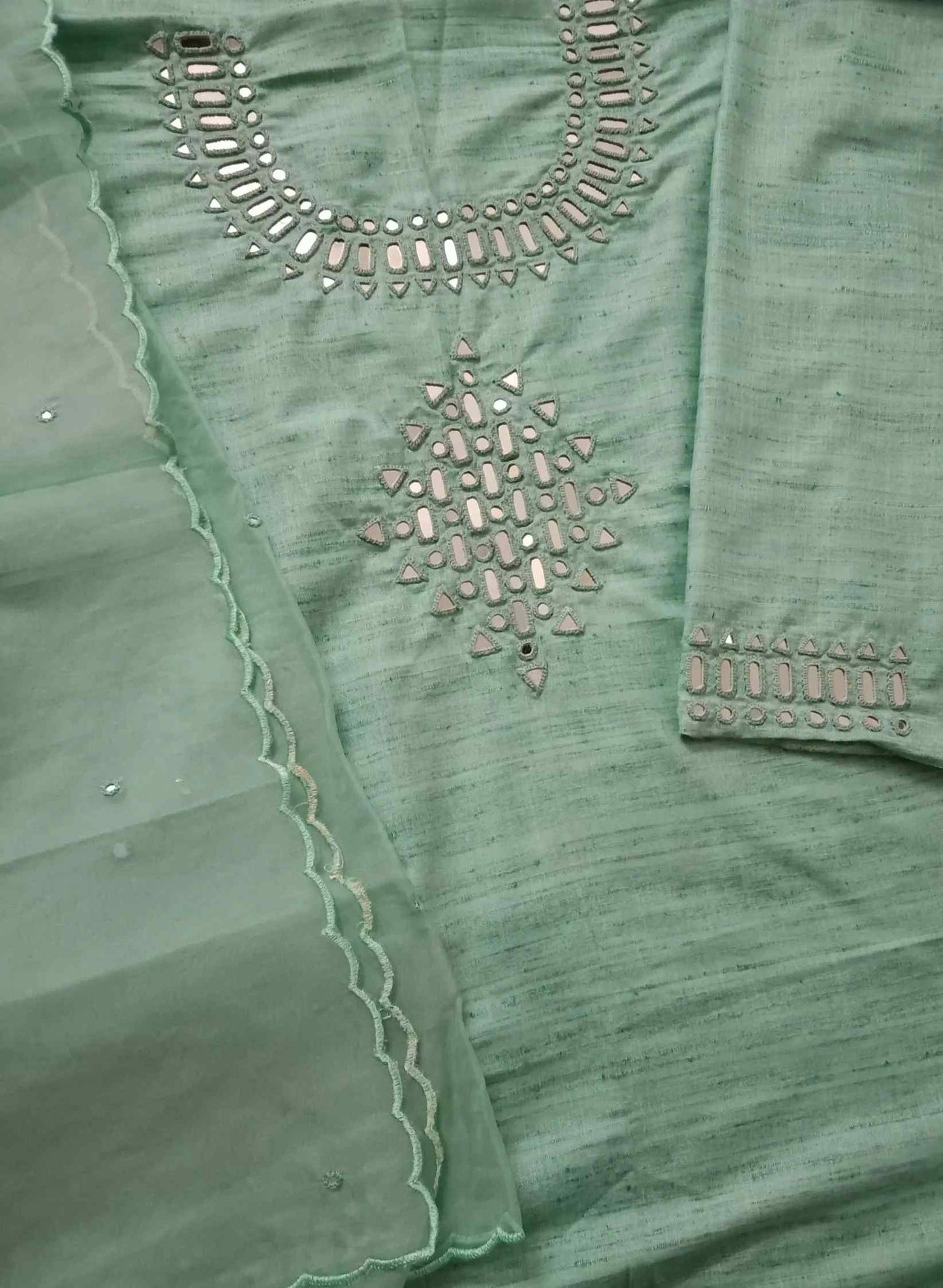 Aqua Green Mirror Work Suit Set