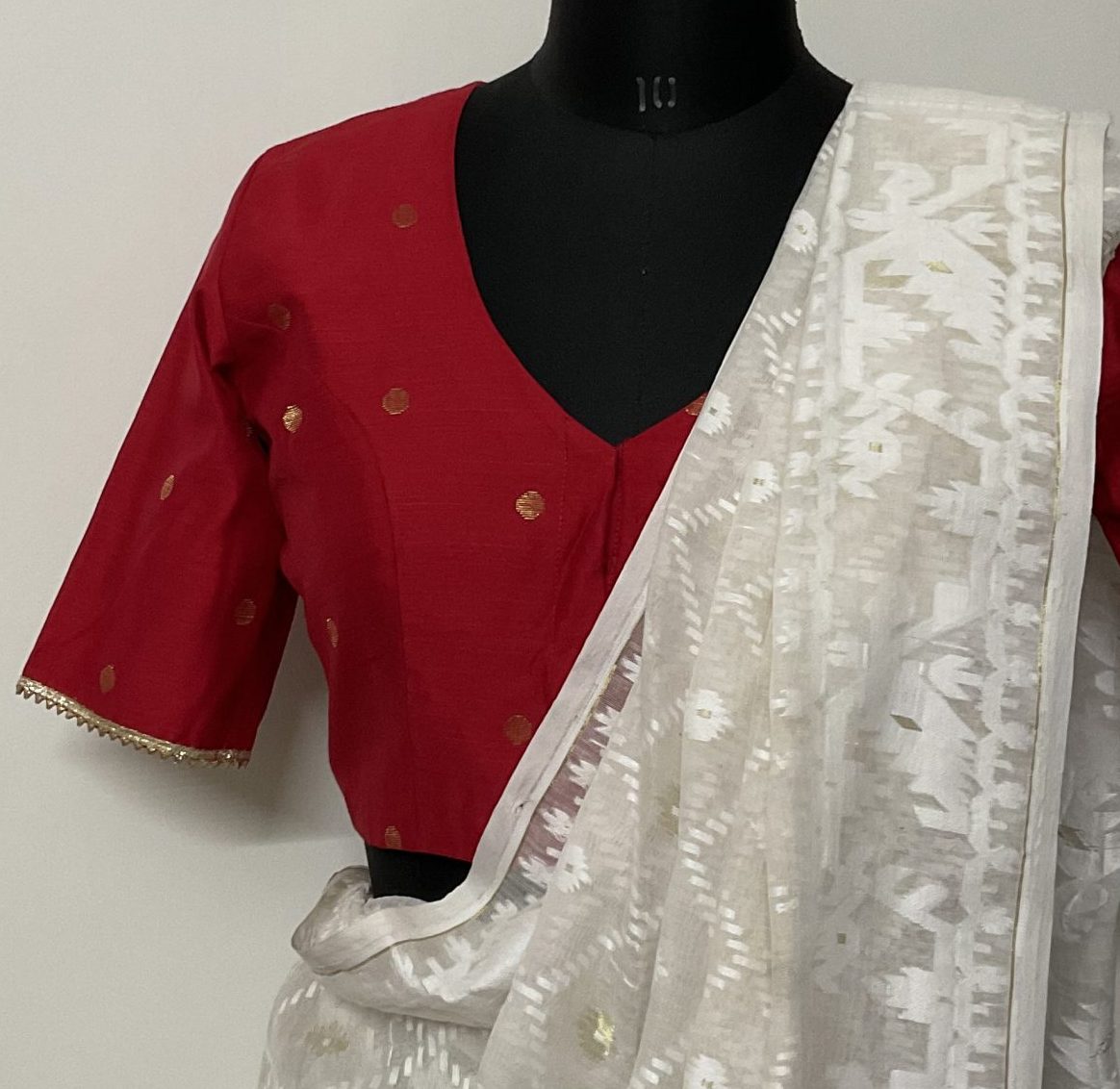 Red dupion silk golden booti blouse