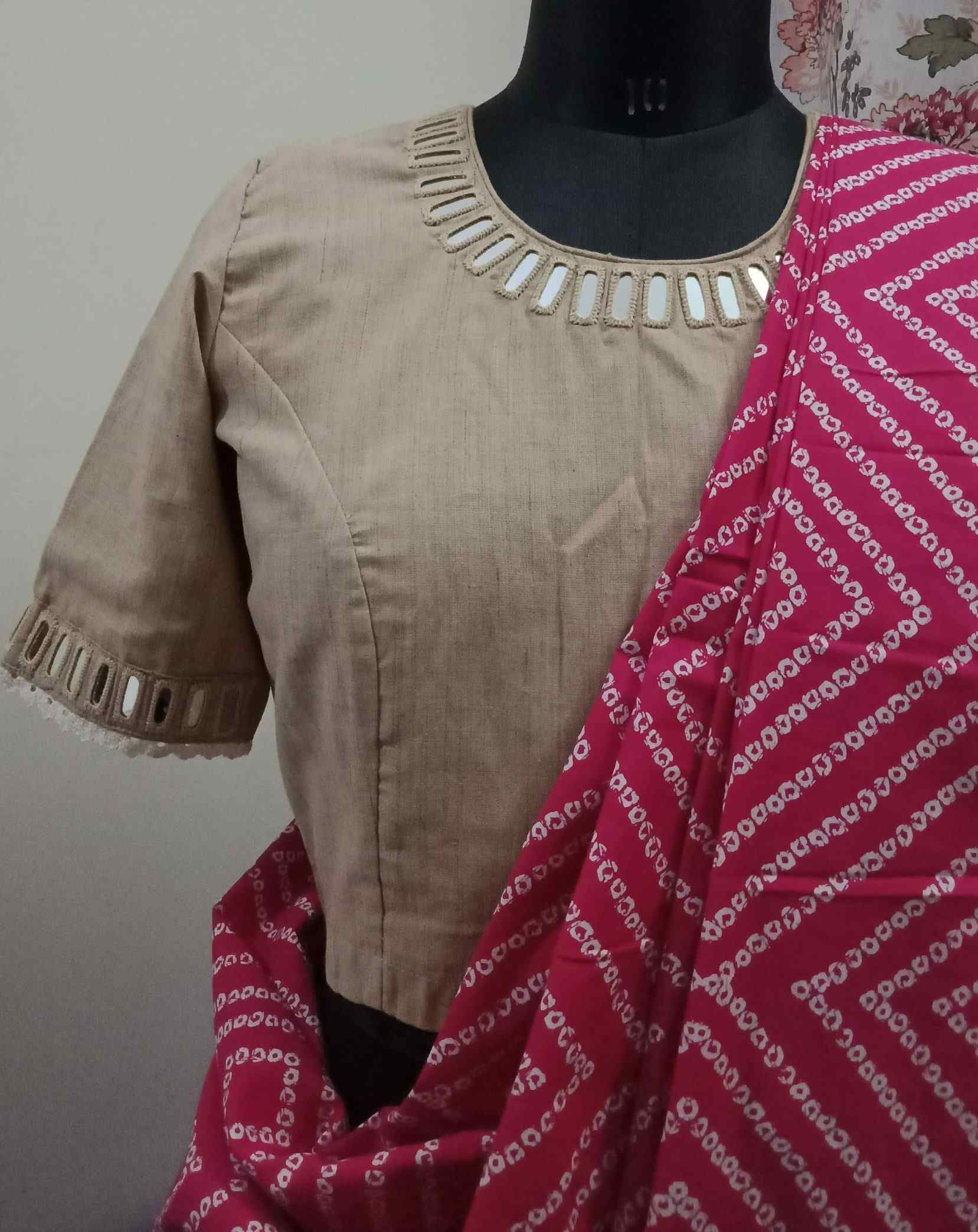 Beige Colour Khakhi Blouse with Mirror Work