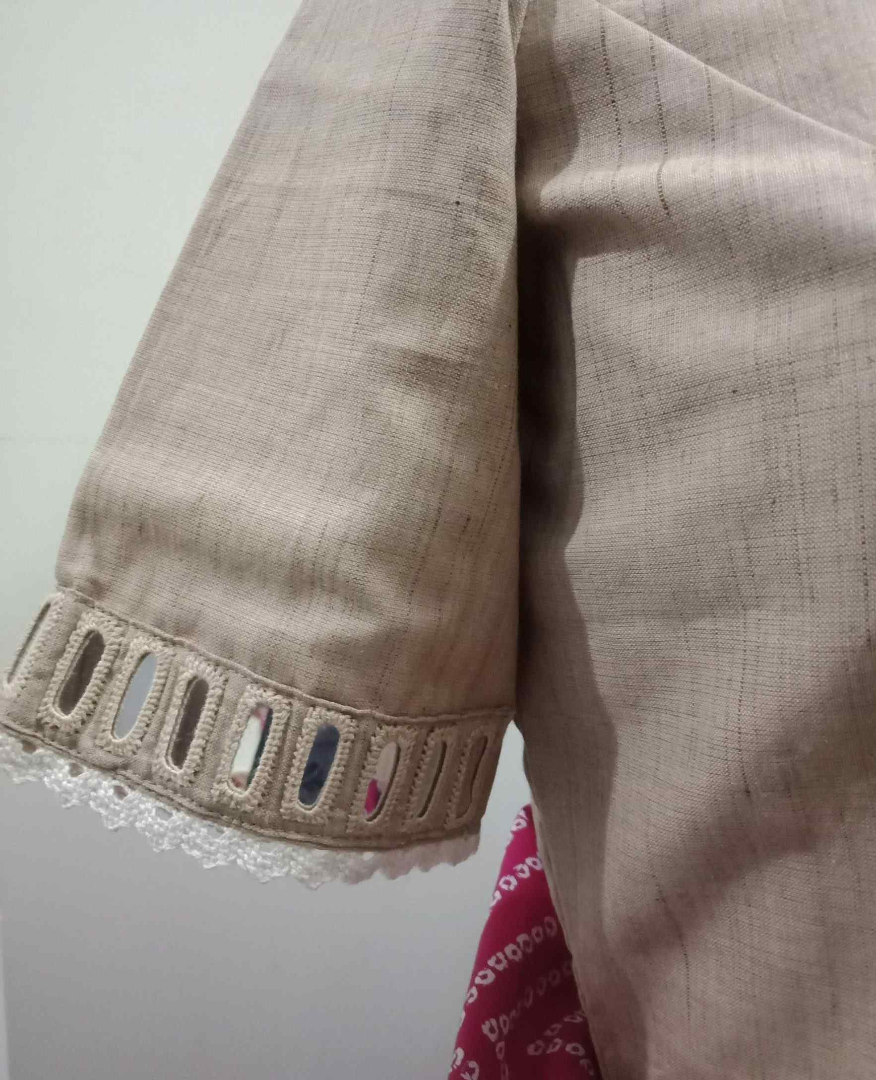 Beige Colour Khakhi Blouse with Mirror Work