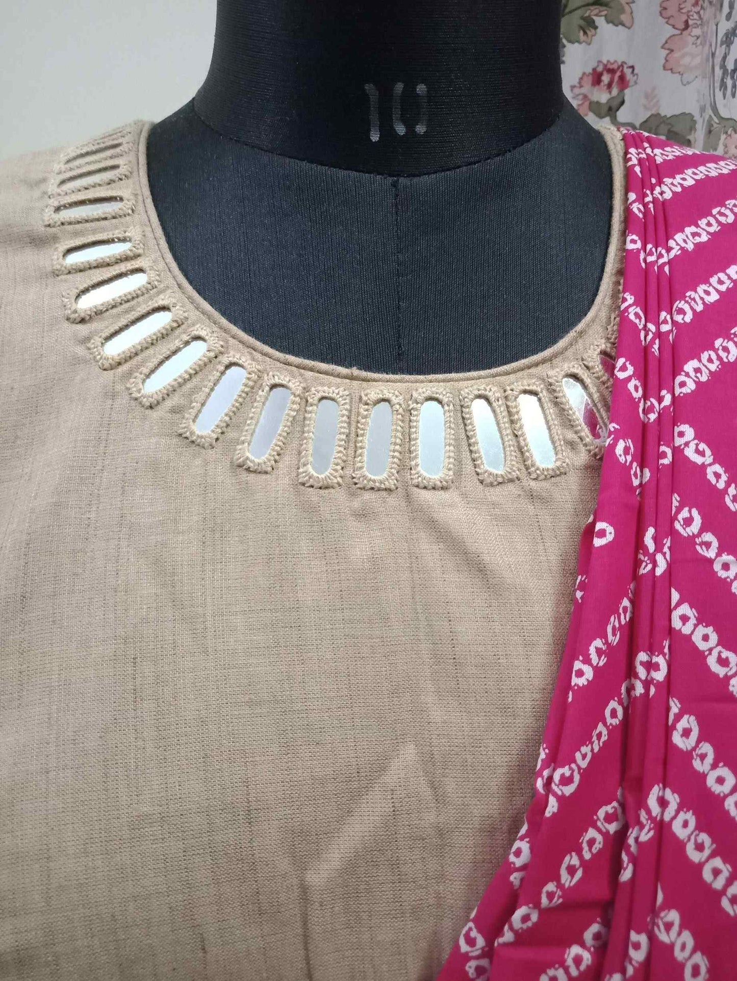 Beige Colour Khakhi Blouse with Mirror Work
