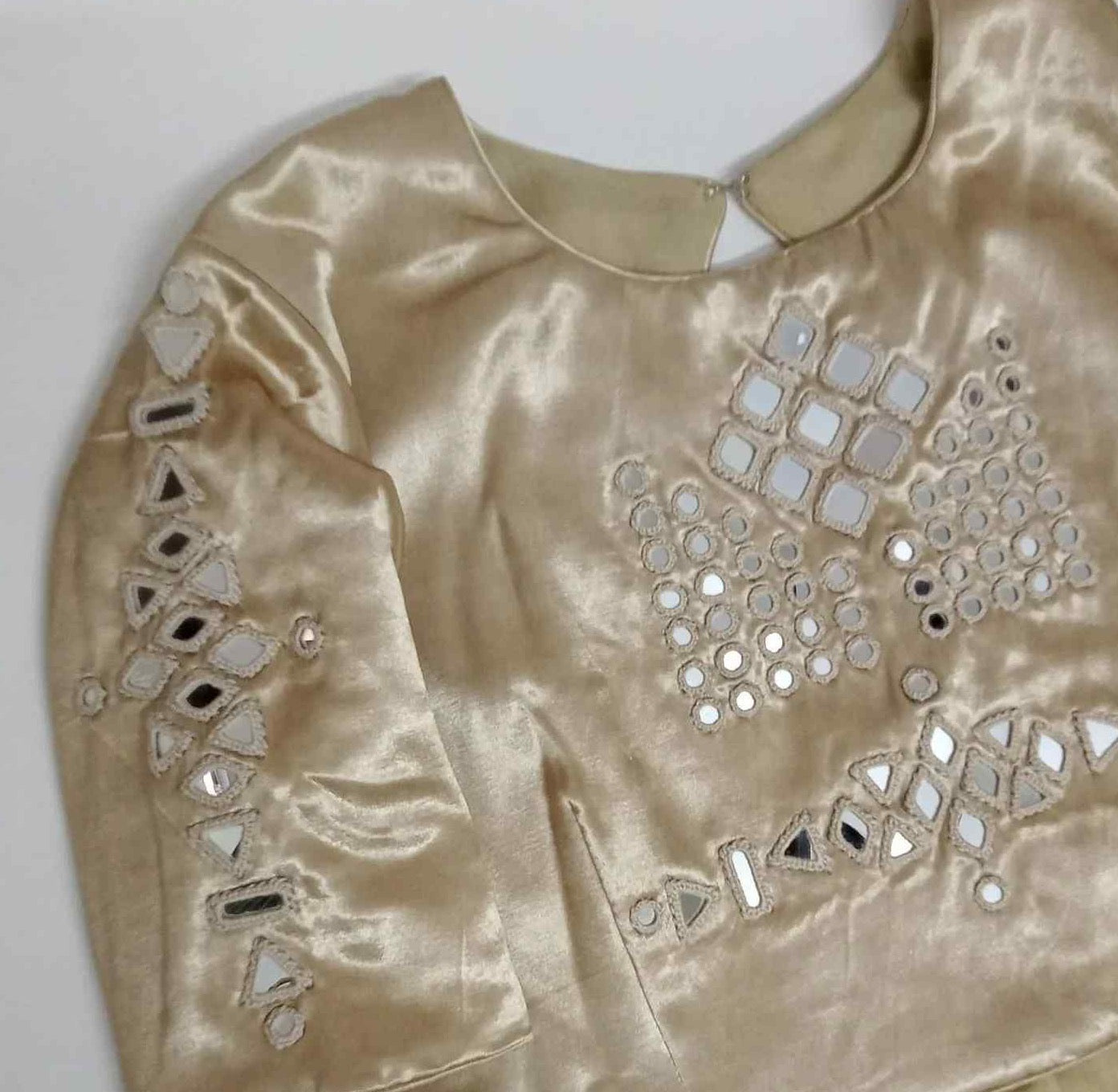 Beige Gaji Silk Mirror Work Blouse