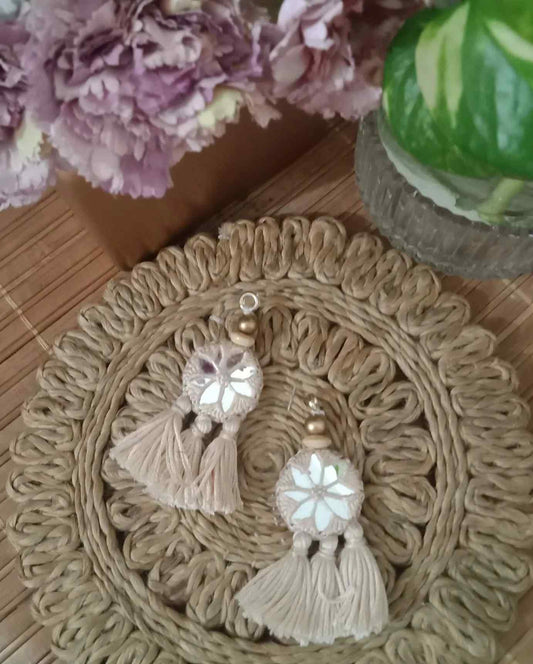 Beige Handmade Mirrorwork Tassels
