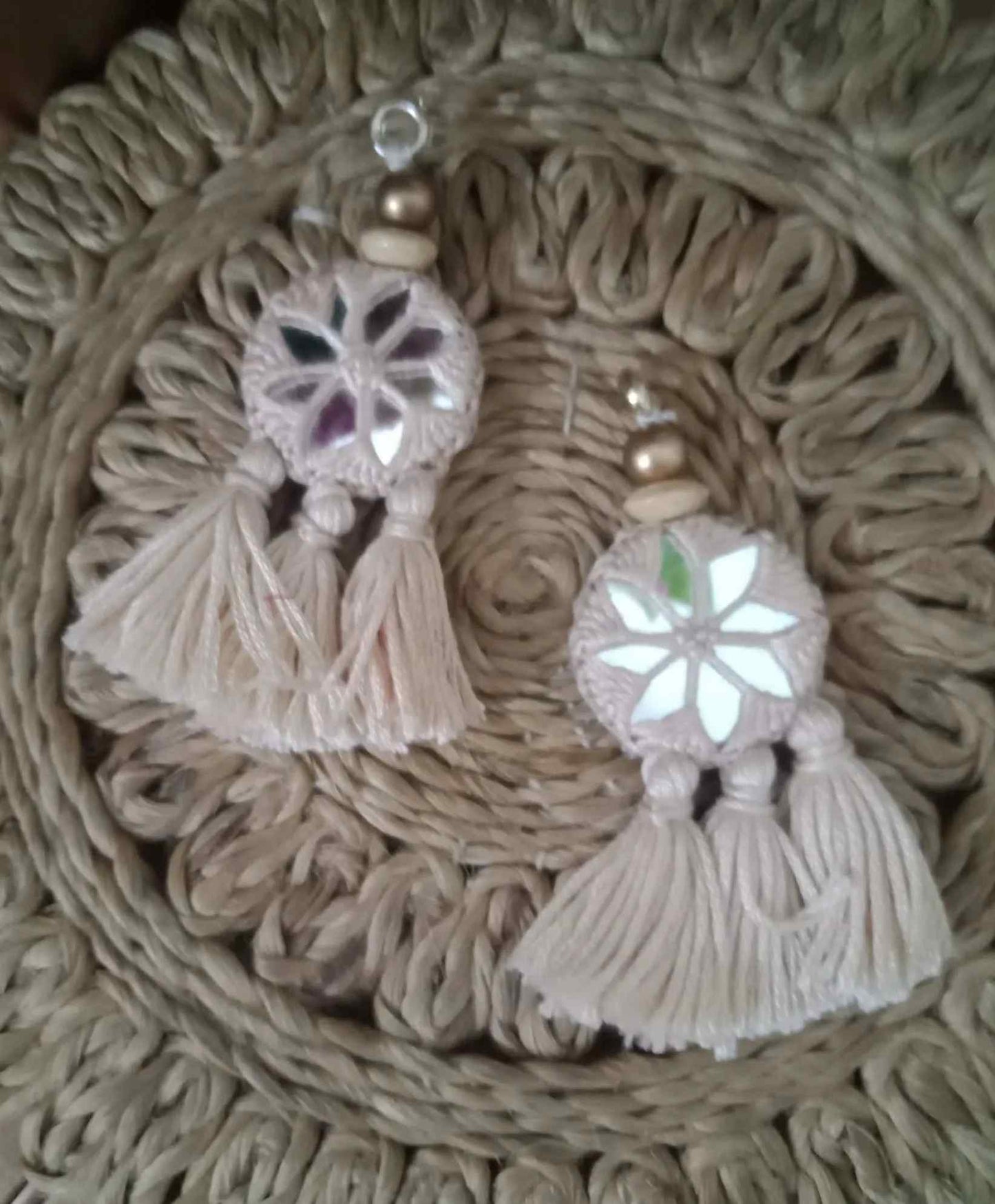 Beige Handmade Mirrorwork Tassels