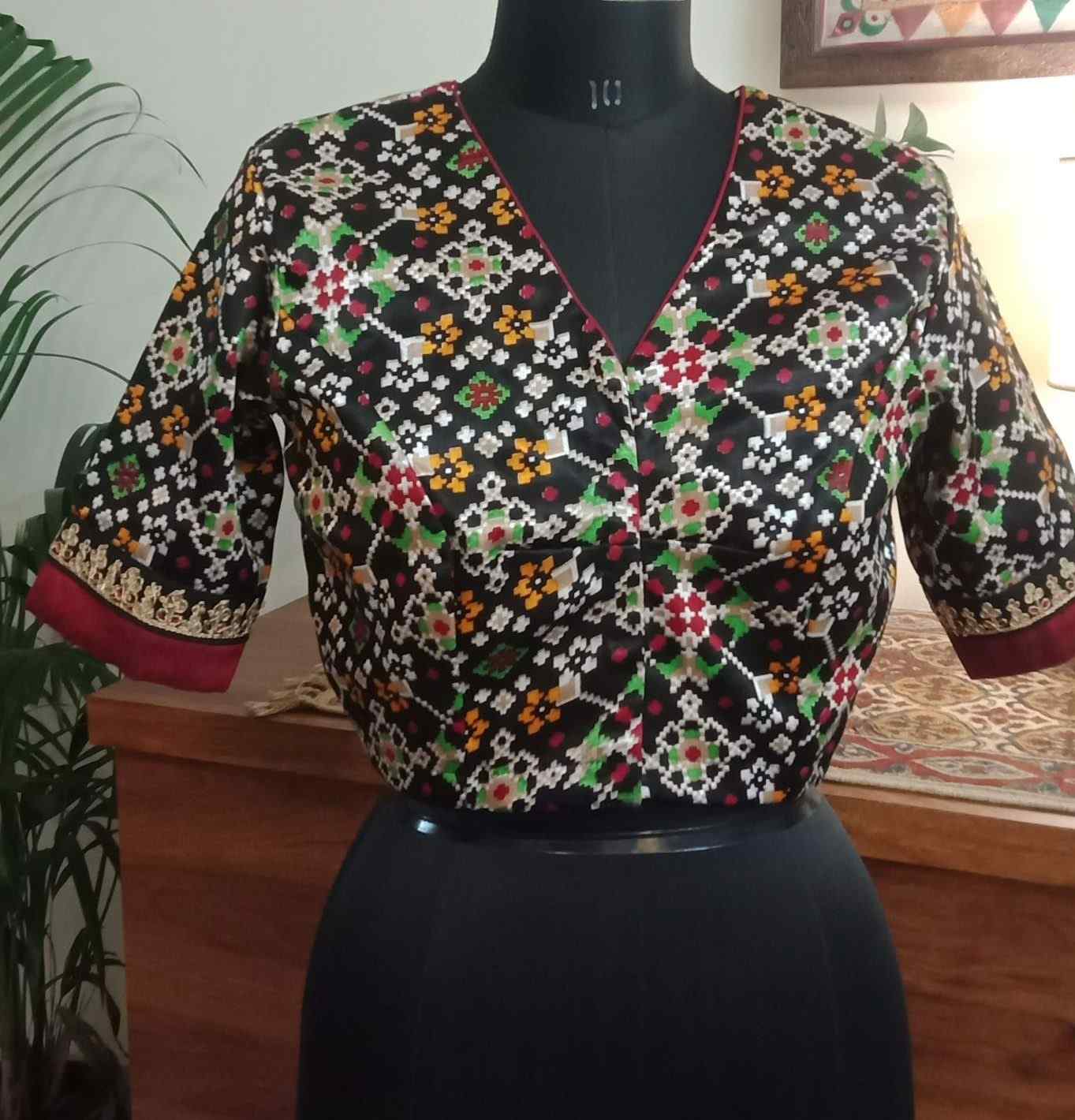 Black Gaji Silk Patola Print Blouse