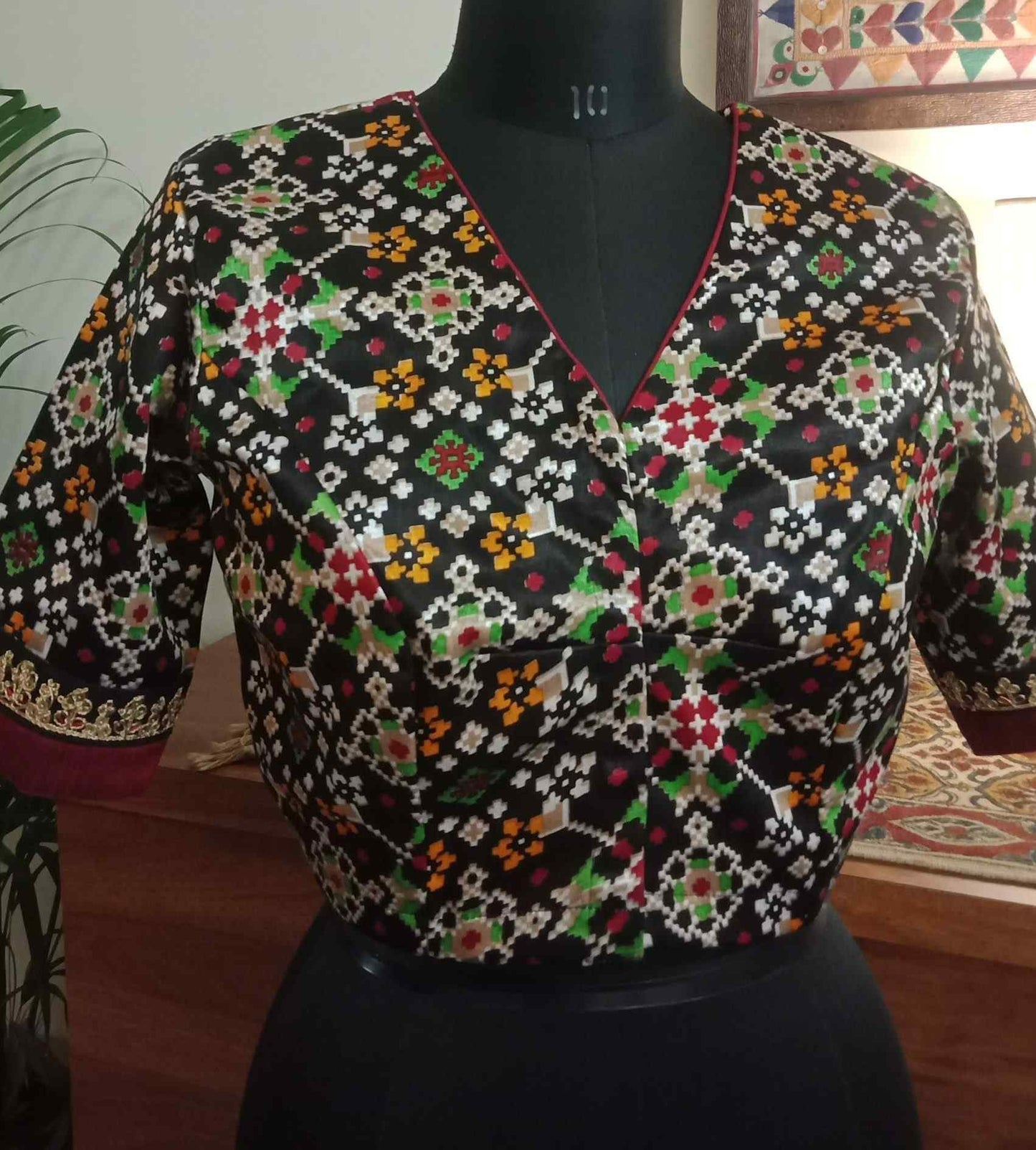 Black Gaji Silk Patola Print Blouse