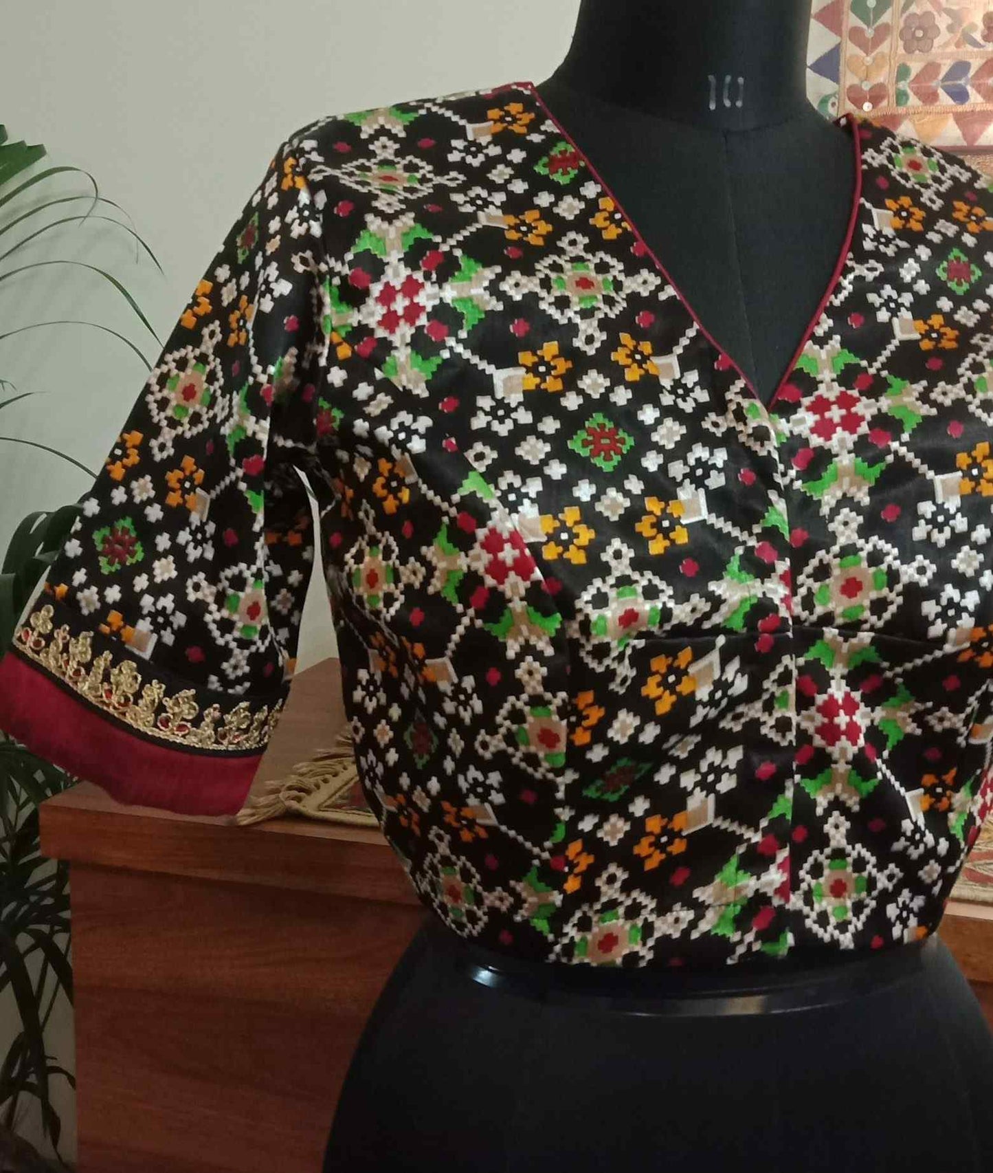 Black Gaji Silk Patola Print Blouse