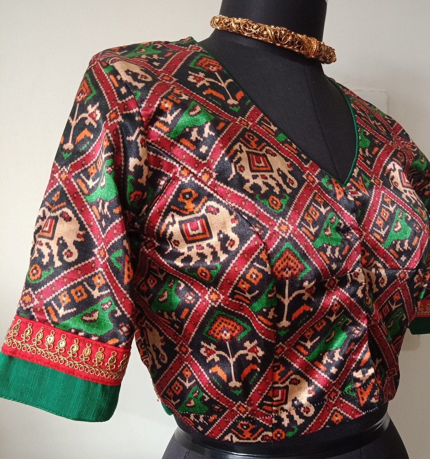 Black Green Gaji Silk Patola Blouse