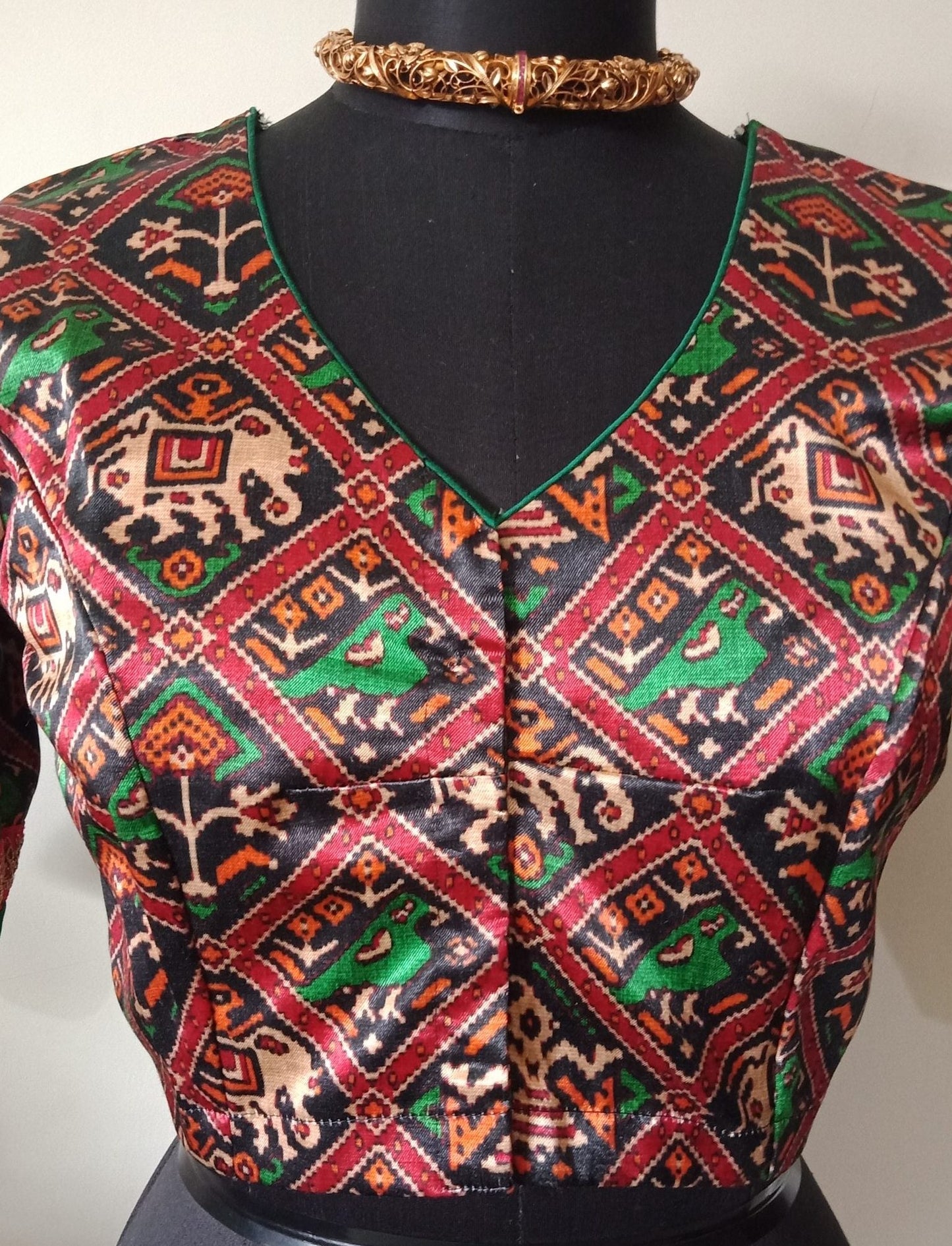 Black Green Gaji Silk Patola Blouse
