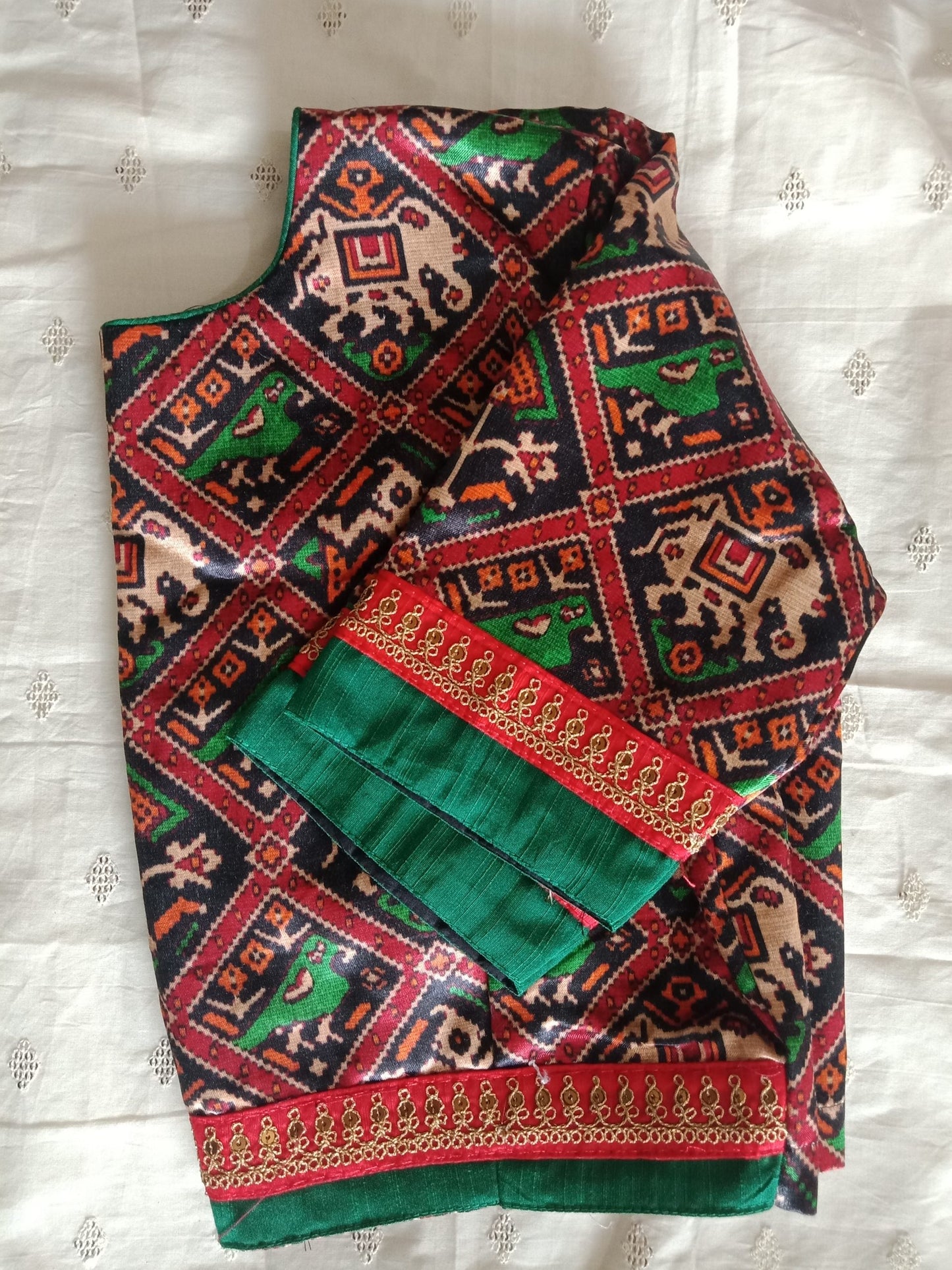 Black Green Gaji Silk Patola Blouse