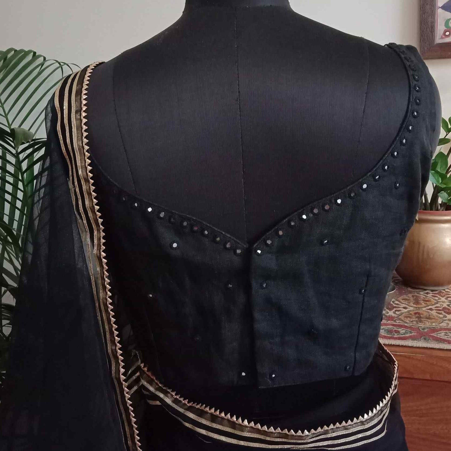Black mirrorwork Sleeveless Blouse