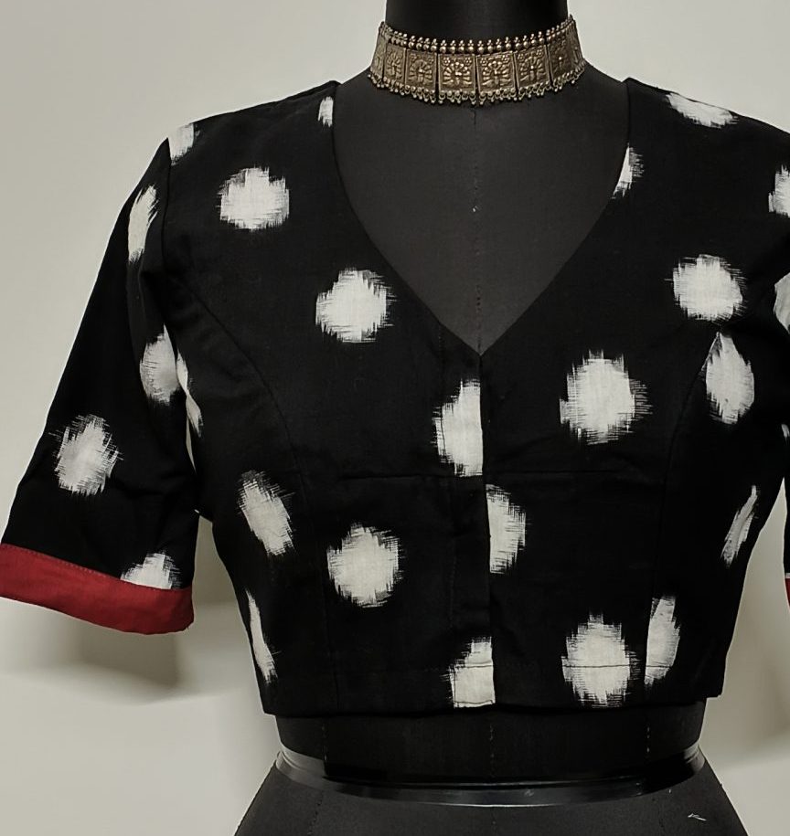 Black Double Ikat Blouse with Big Circle Motifs