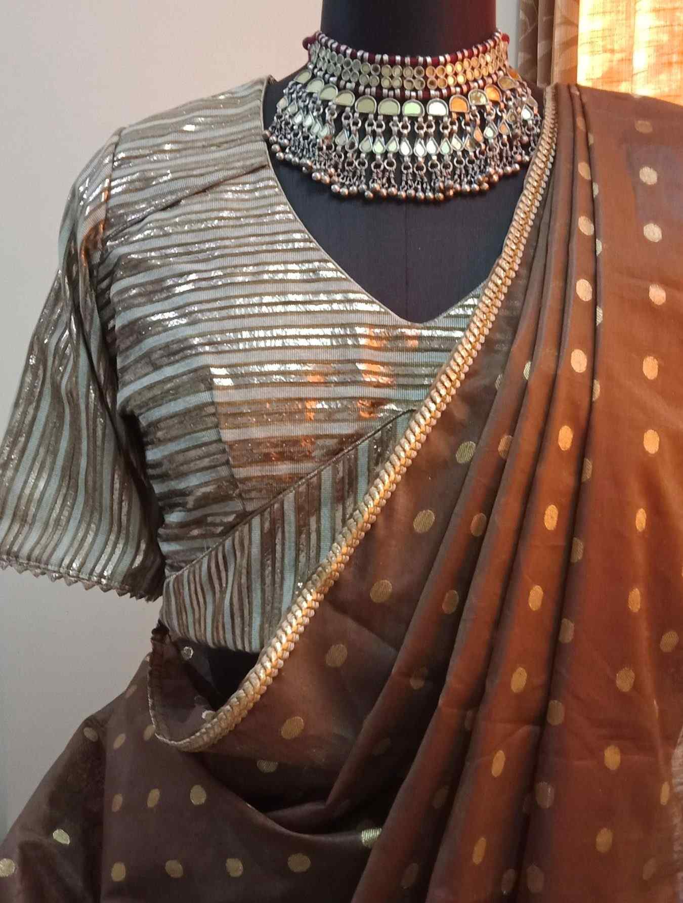 Coffee Brown Chanderi Coin Butta Saree