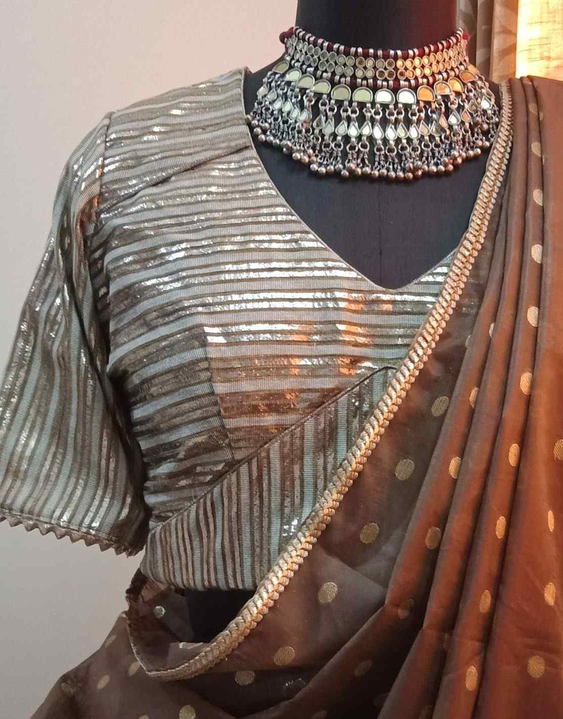 Coffee Brown Chanderi Coin Butta Saree