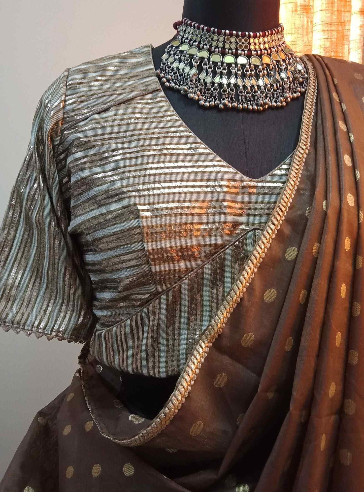 Coffee Brown Chanderi Coin Butta Saree